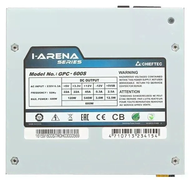 Chieftec Блок питания Chieftec Gpc-600s iARENA 600W 80 Plus OEM Gpc-600s . блоки питания-3